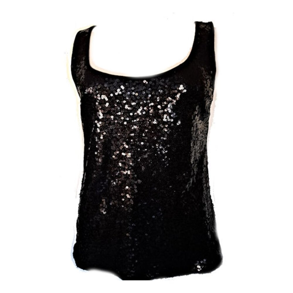 MID 90S OLD NAVY BLACK TANK WITH SUEQU INS OVER ALL OF FRONT